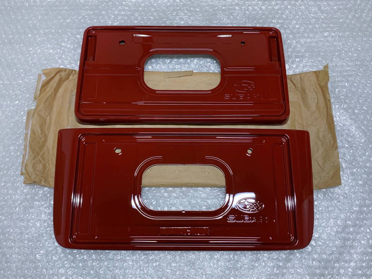 新品☆ スバル 純正 OP オプション カラード ナンバー プレート ベース 赤 レッド レヴォーグ VM フロント リア エアロ バンパー STI拍卖