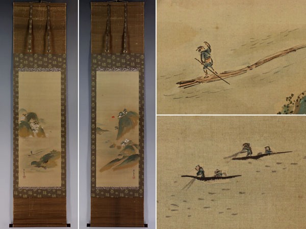 【真作】狩野晴川院【双幅・春景山水】◆絹本◆合箱◆掛軸 v03114拍卖