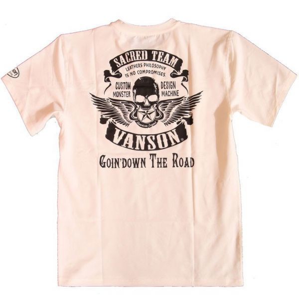 当店別注 VANSON ドライ 半袖Tシャツ スカルウィング 吸汗速乾 抗菌防臭 UVカット オフホワイト【M】ACV-903 バンソン ハーレー拍卖