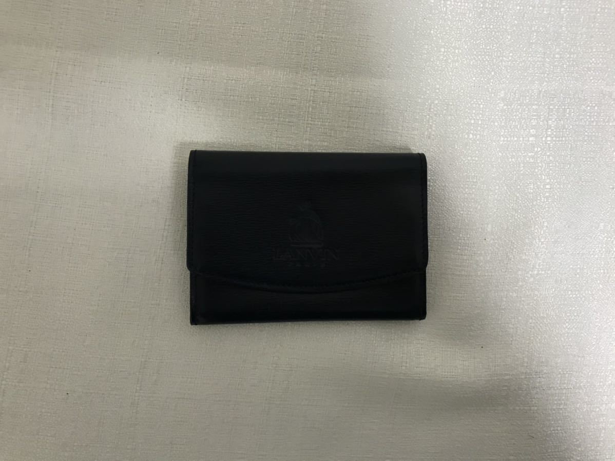 極美品本物ランバンLANVIN本革レザー二つ折りマチ付きカードケース名刺入れパス紺ネイビーメンズレディースビジネス旅行トラベル拍卖