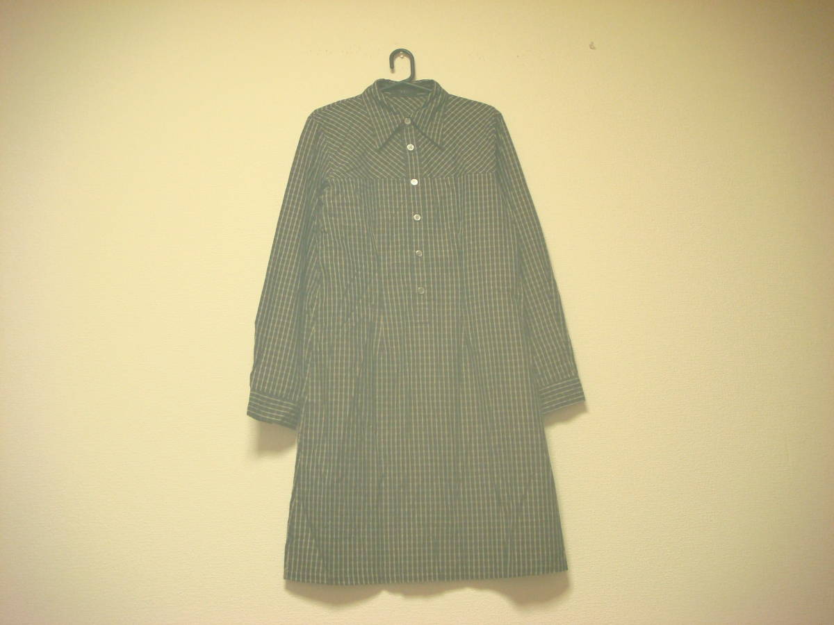 m. チェック柄 デザイン チュニック 焦げ茶系 美品 綿100%拍卖