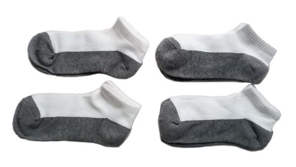 あ7928◆訳あり 底配色 ショート ソックス 4足組 22-25㎝ ホワイト(足底グレー) 郵便配送拍卖