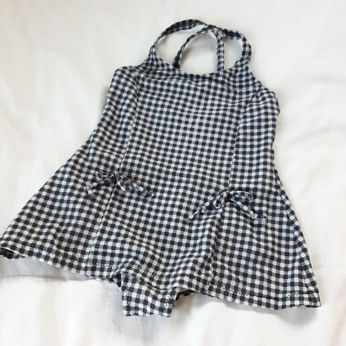水着 ワンピース水着 黒白ギンガムチェック 90サイズ 000709拍卖