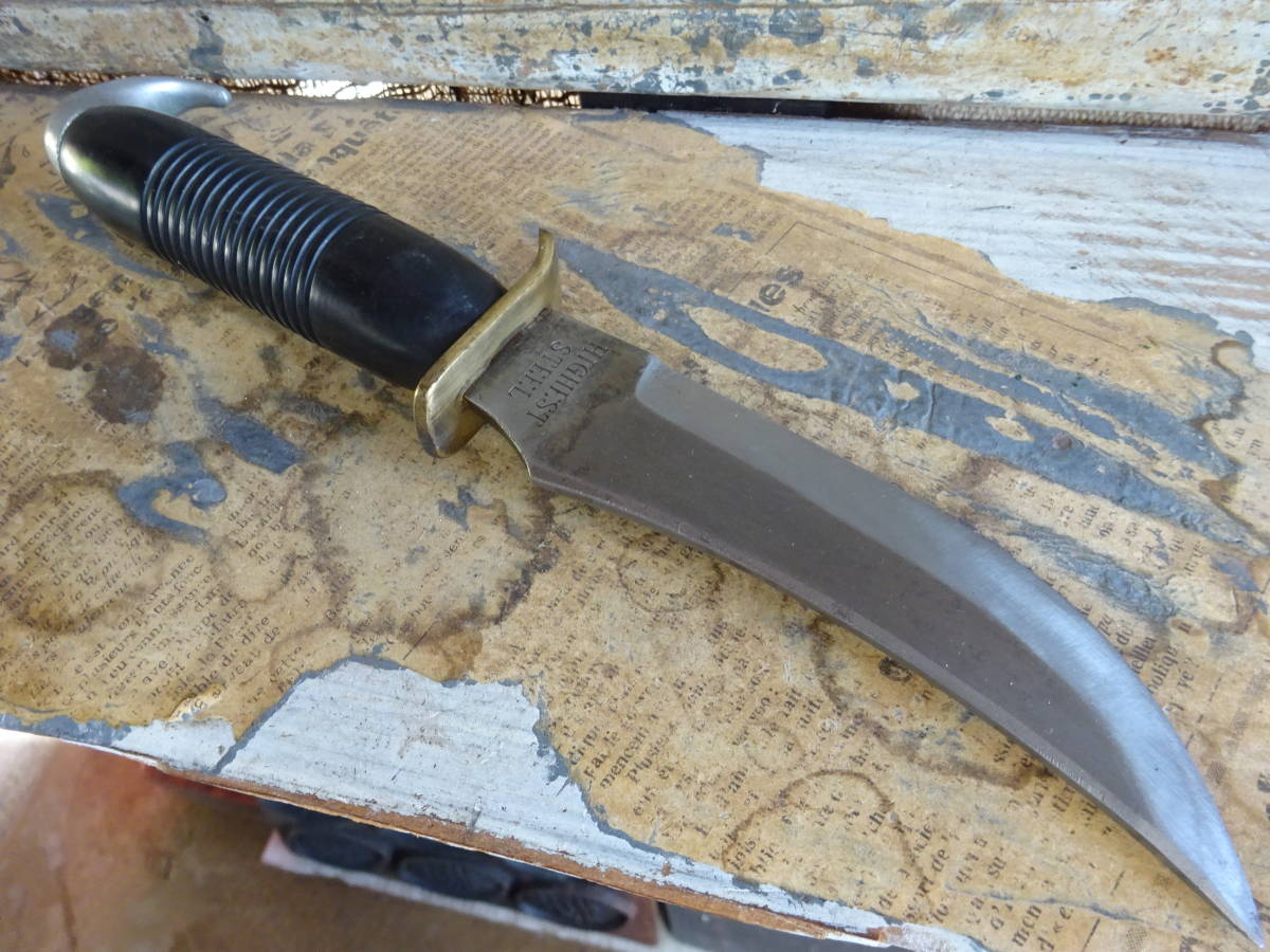 【ハンティングナイフ】真鍮サバイバルナイフ古道具アンティーク狩猟インテリア骨董インダストリアル山仕事魚釣り包丁本革刃物カッター拍卖