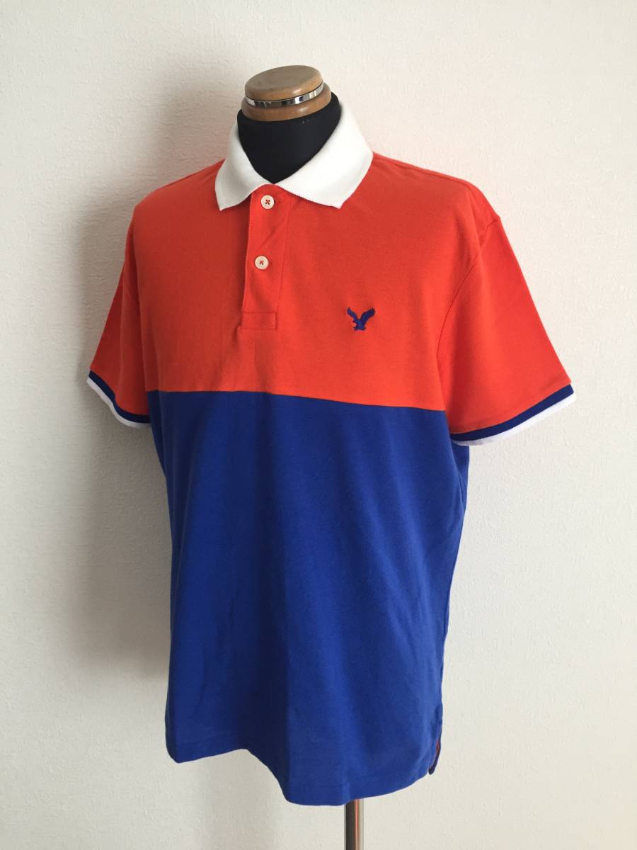 【AMERICAN EAGLE】鹿の子ポロシャツ 国内L相当 良色切替 メッツカラー拍卖