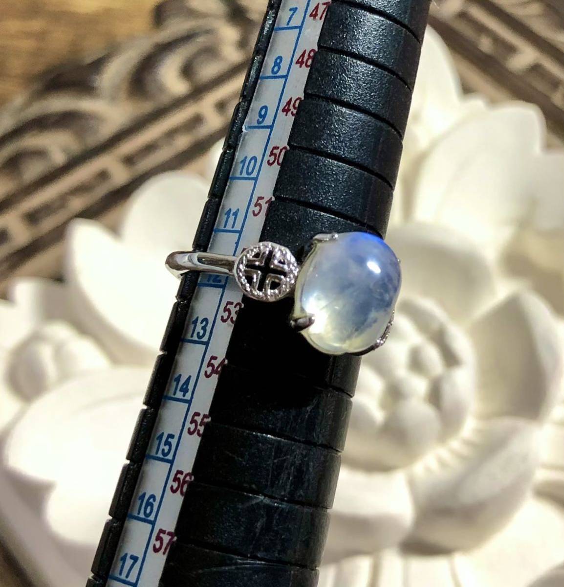 ■ ハイクオリティ 透明感あり レインボー ブルームーンストーン フリー リング 美しいシラー ☆。.:*・゜拍卖