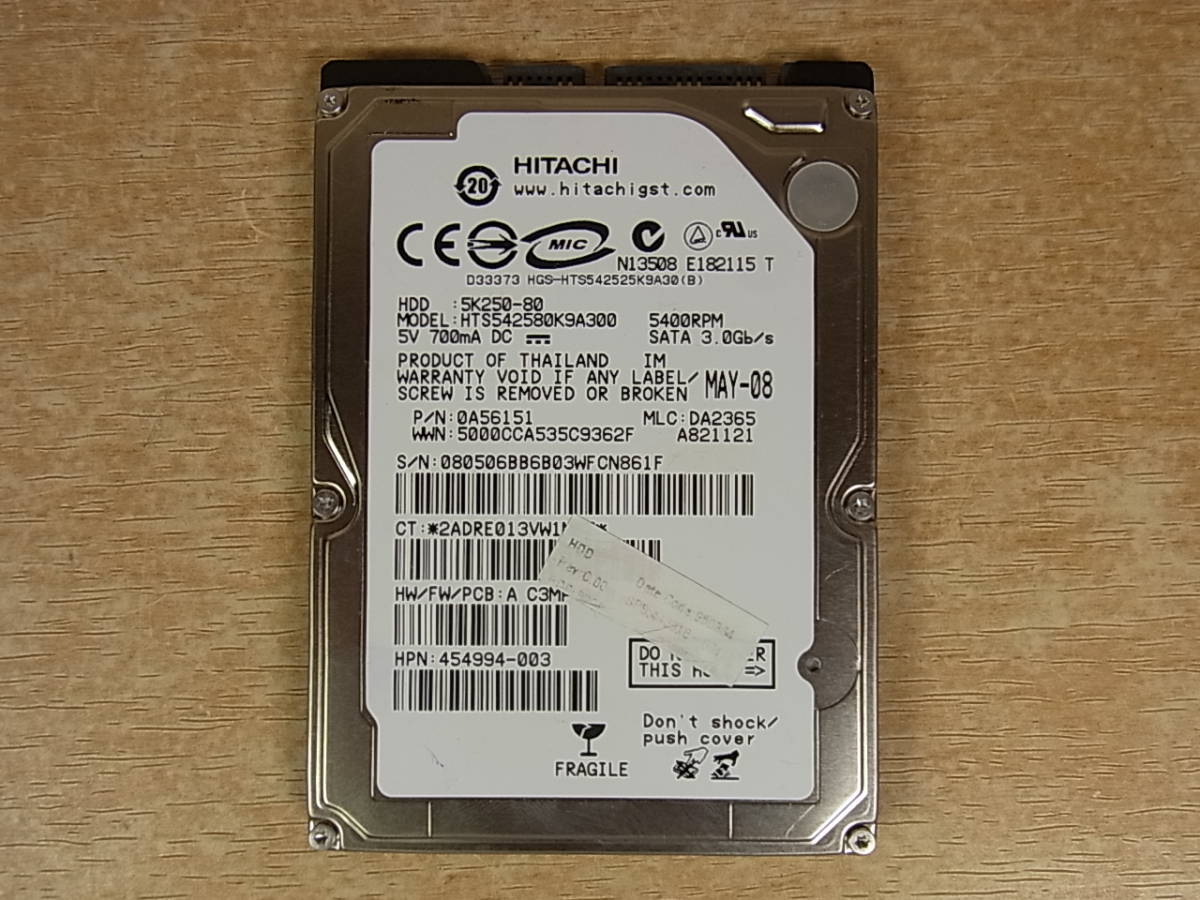 △B/723●日立 HITACHI☆2.5インチHDD(ハードディスク)☆80GB SATA300 5400rpm☆HTS542580K9A300☆中古品拍卖