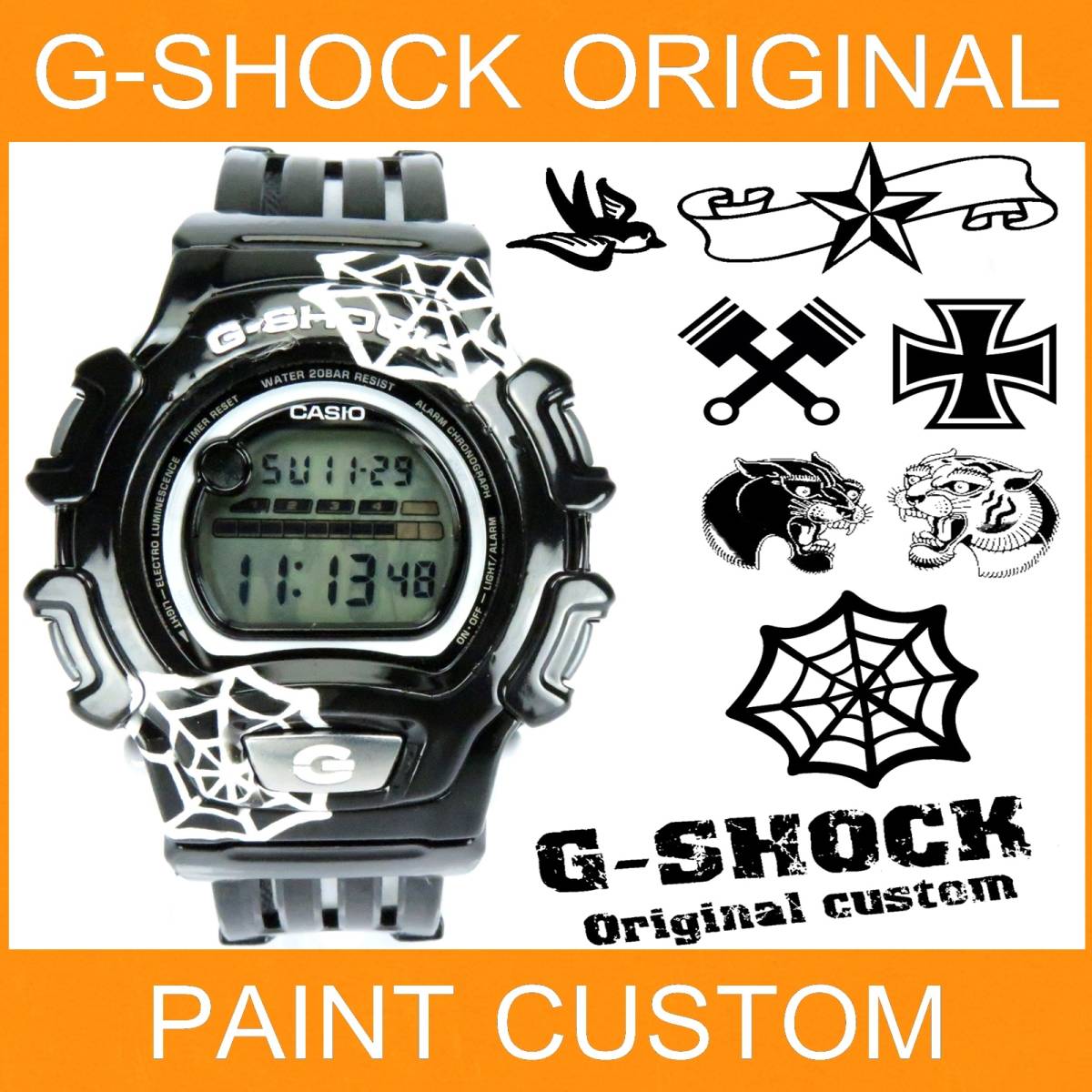 【送料無料】 Gショック カスタム タトゥー ホットロッド DW-004 エアーブラシ 塗装 1点物限定 アメ車 ラットロッド TATOO HOTROD G-SHOCK拍卖