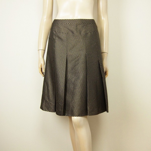 新品同様★ダトラサルディ*DA TRUSSARDI*リッチ感幾何学柄*ヨーク切り替え*ひざ丈*艶プリーツスカート*38.Mサイズ.9号拍卖