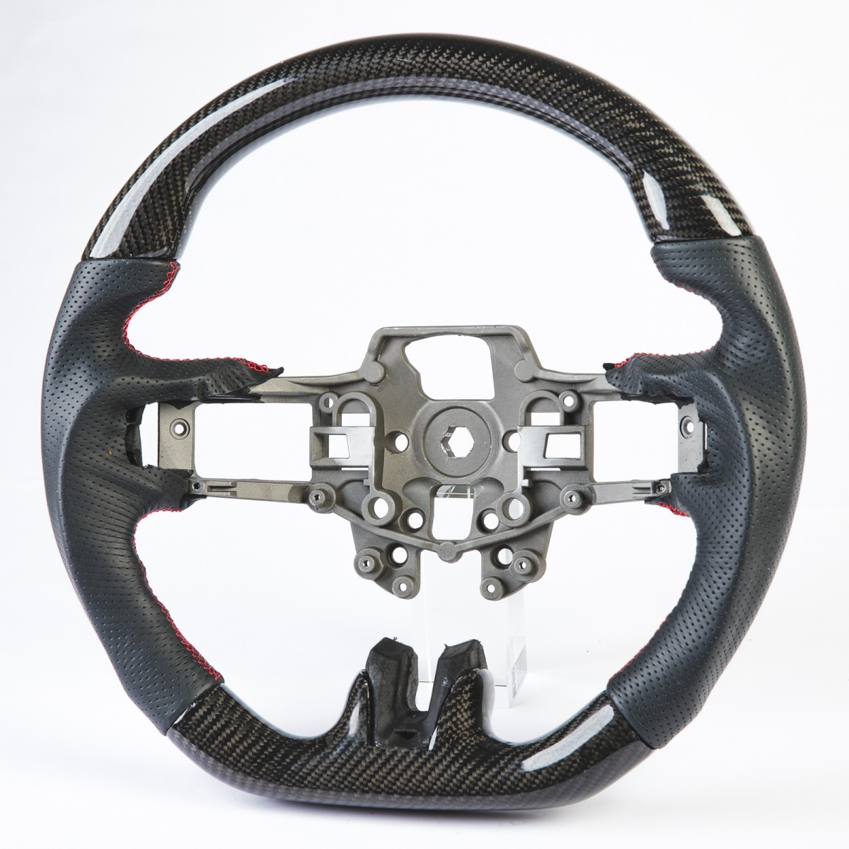 フォード用 マスタング エコブースト 5.0GT用 ステアリング ハンドル リアルカーボン+本革レザー パッチング拍卖