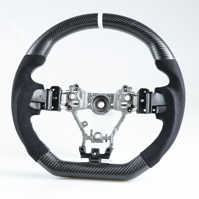 スバル用 レヴォーグ WRX STI用 D型 ステアリング ホイール ハンドル マットブラックカーボン×本革スエード×白い輪デザイン拍卖