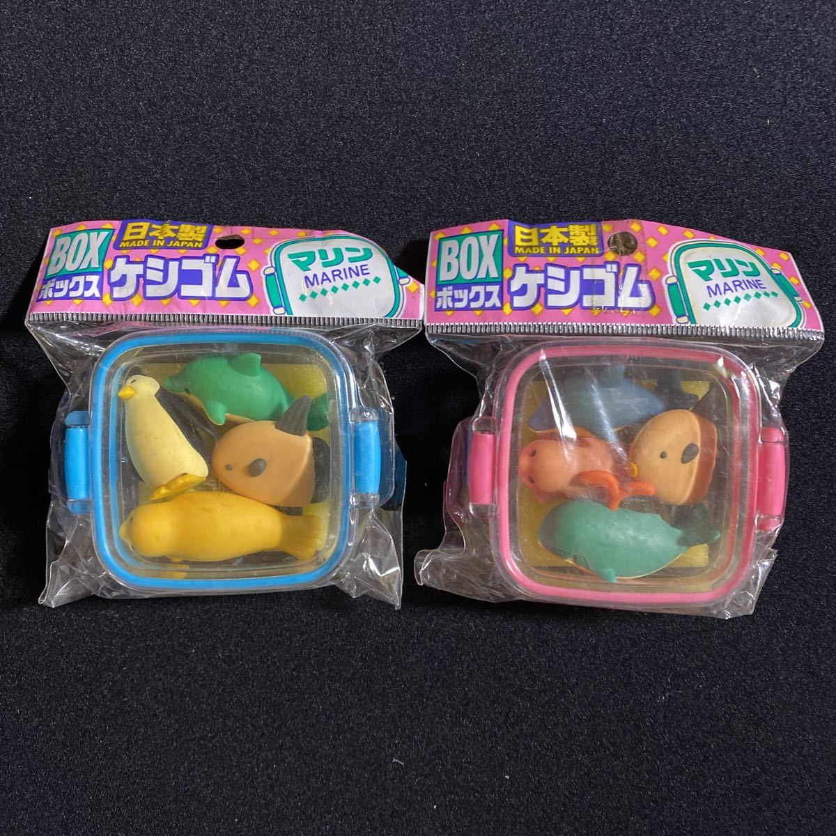 BOXボックス消しゴム★日本製★マリン2種セット★ペンギン★イルカ★マンボウ★アザラシ★クジラ拍卖