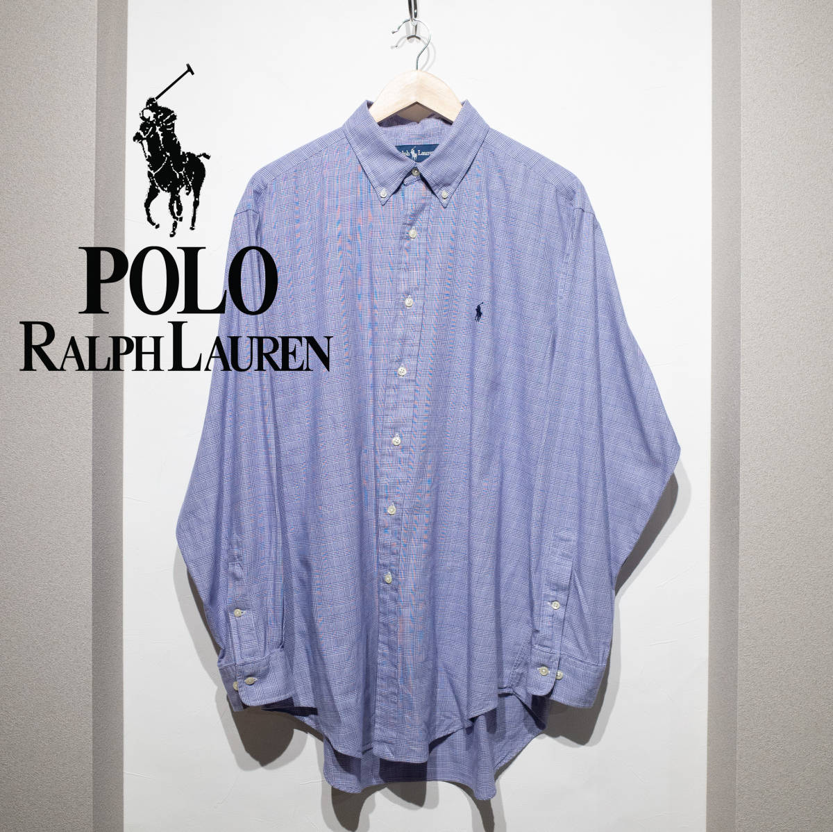 POLO RALPH LAUREN ポロ ラルフローレン YARMOUTH グレンチェック BDシャツ 青 アイビー トラッド クラシック 16 1/2 XL程度 ゆるダボ拍卖