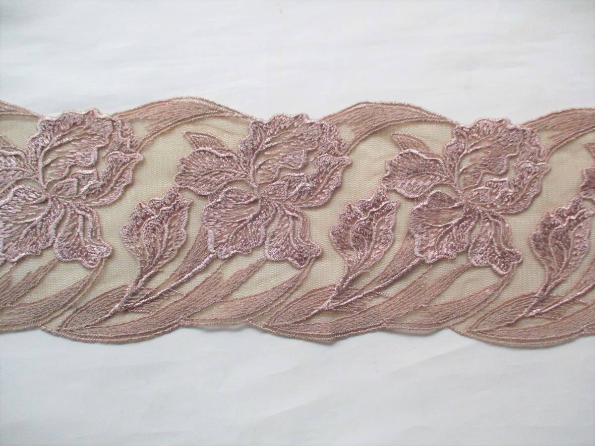@IK 幅9cm × 5.5m レース リボンテープ モカベージュ 花柄 チュール / 手芸 ハンドメイド 材料 拍卖