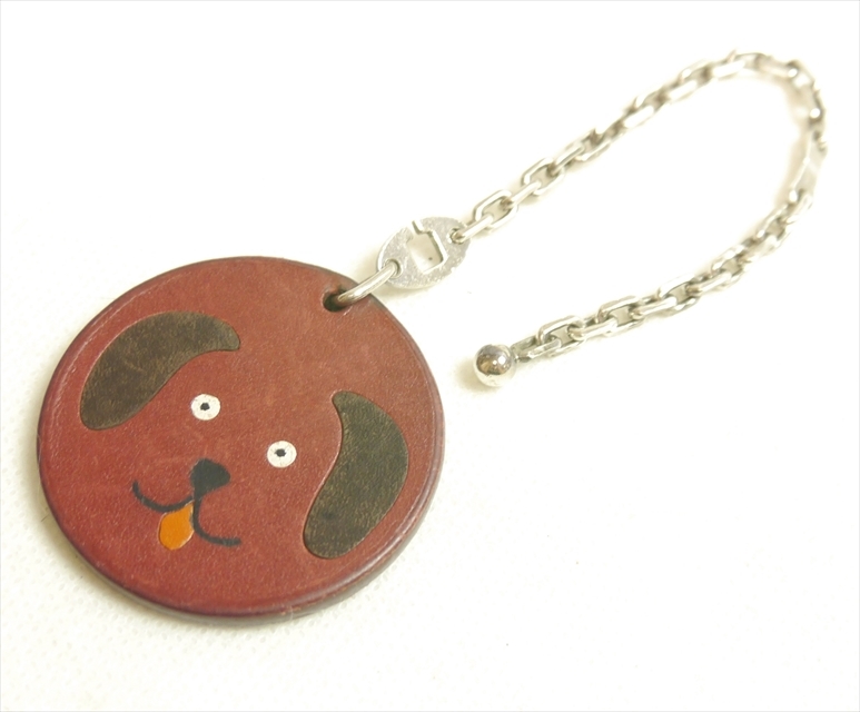 美品 エルメス キーホルダー バッグチャーム レザー 犬 ドック シルバー925 ヴィンテージ 本物鑑定済み拍卖