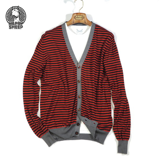 【定価3.3万・新品・S】HAPPY SHEEP(ハッピーシープ)コットンニットVネックカーディガン ブラック×レッド ネパール製【85%OFF】拍卖