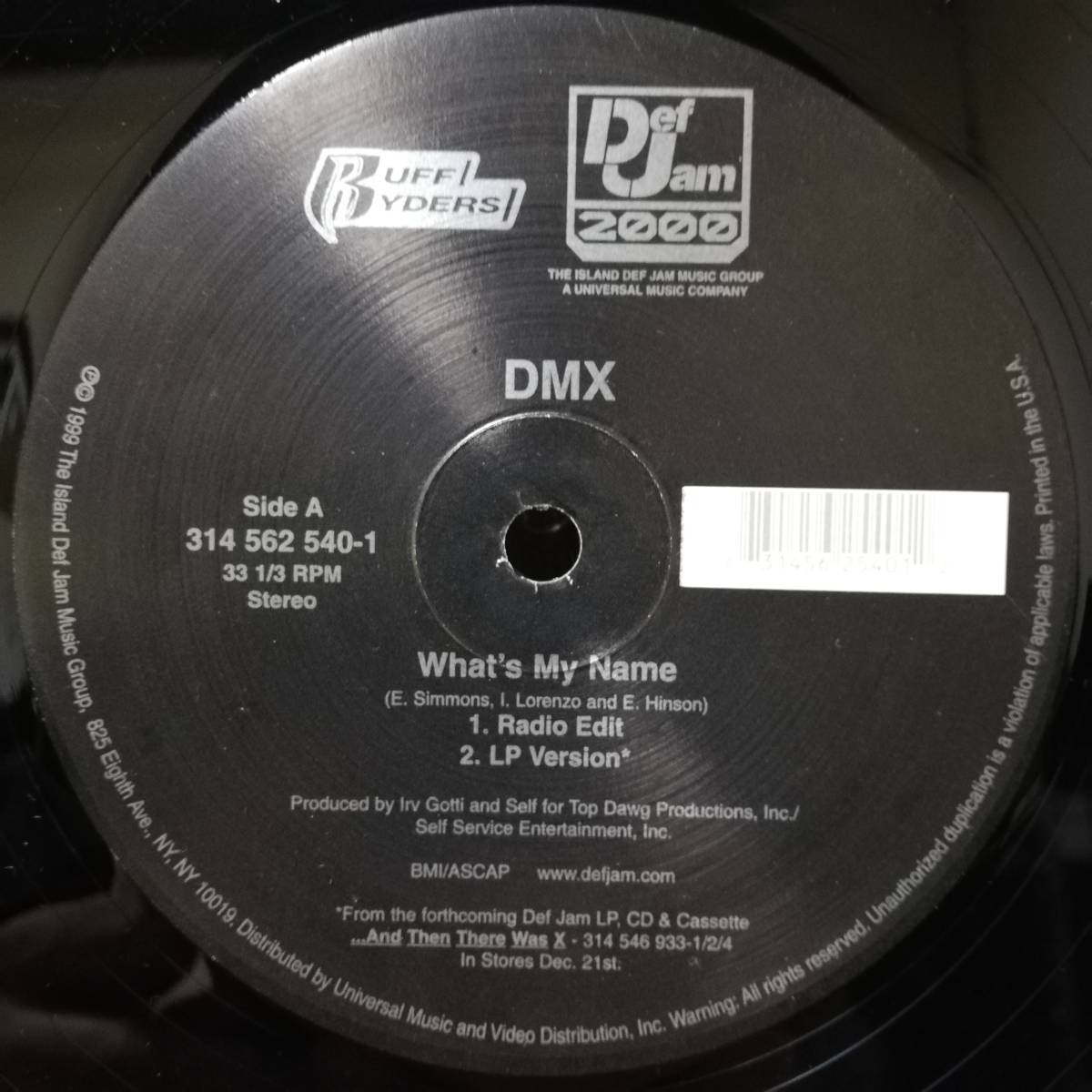 【12''】DMX - WHAT'S MY NAME - DEF JAM RECORDINGS - 314 562 540-1 - 1999年 - US - *30拍卖