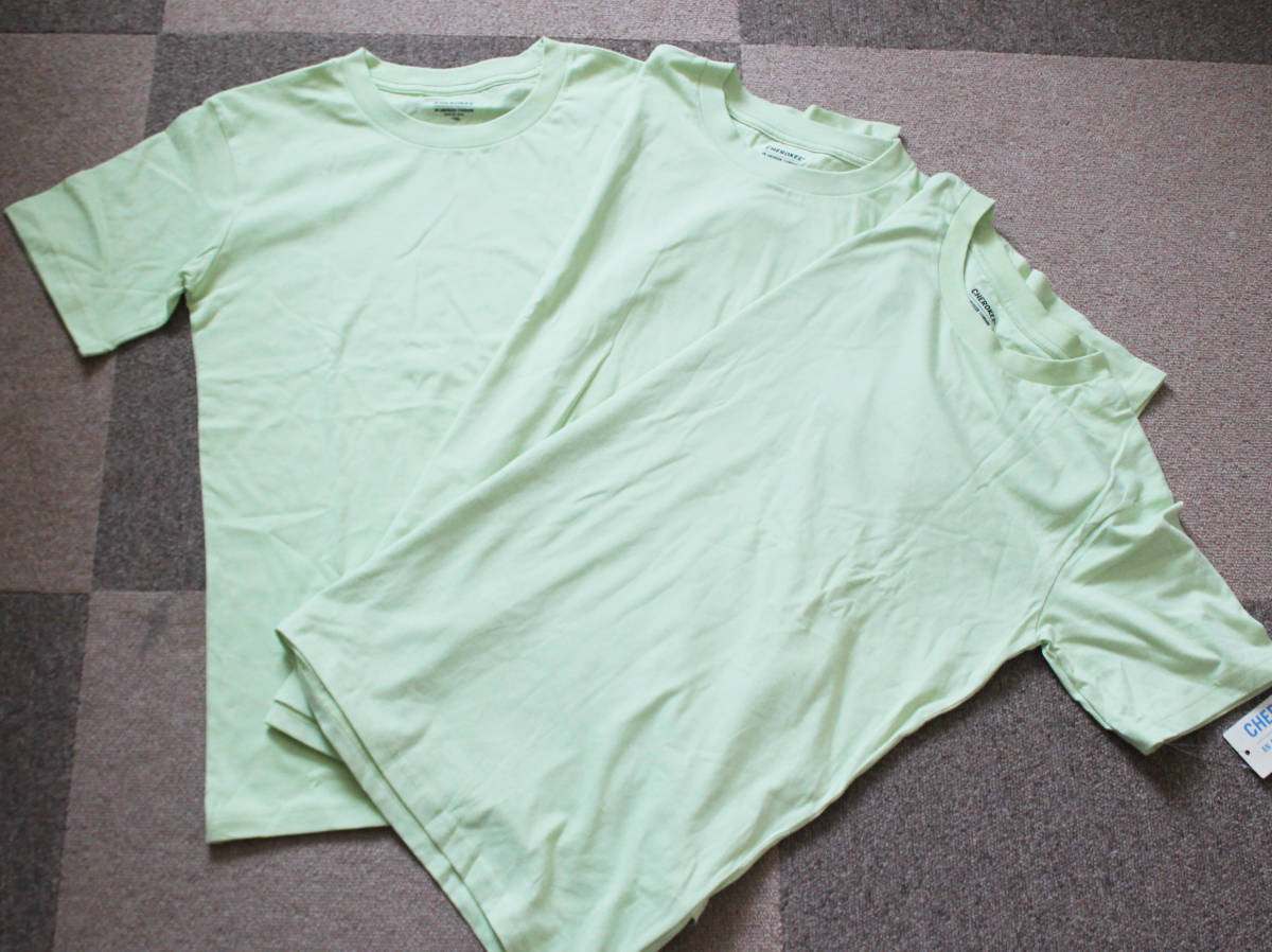 (^-^)CHEROKEEライトグリーンの半袖Tシャツ3枚セット♪160拍卖