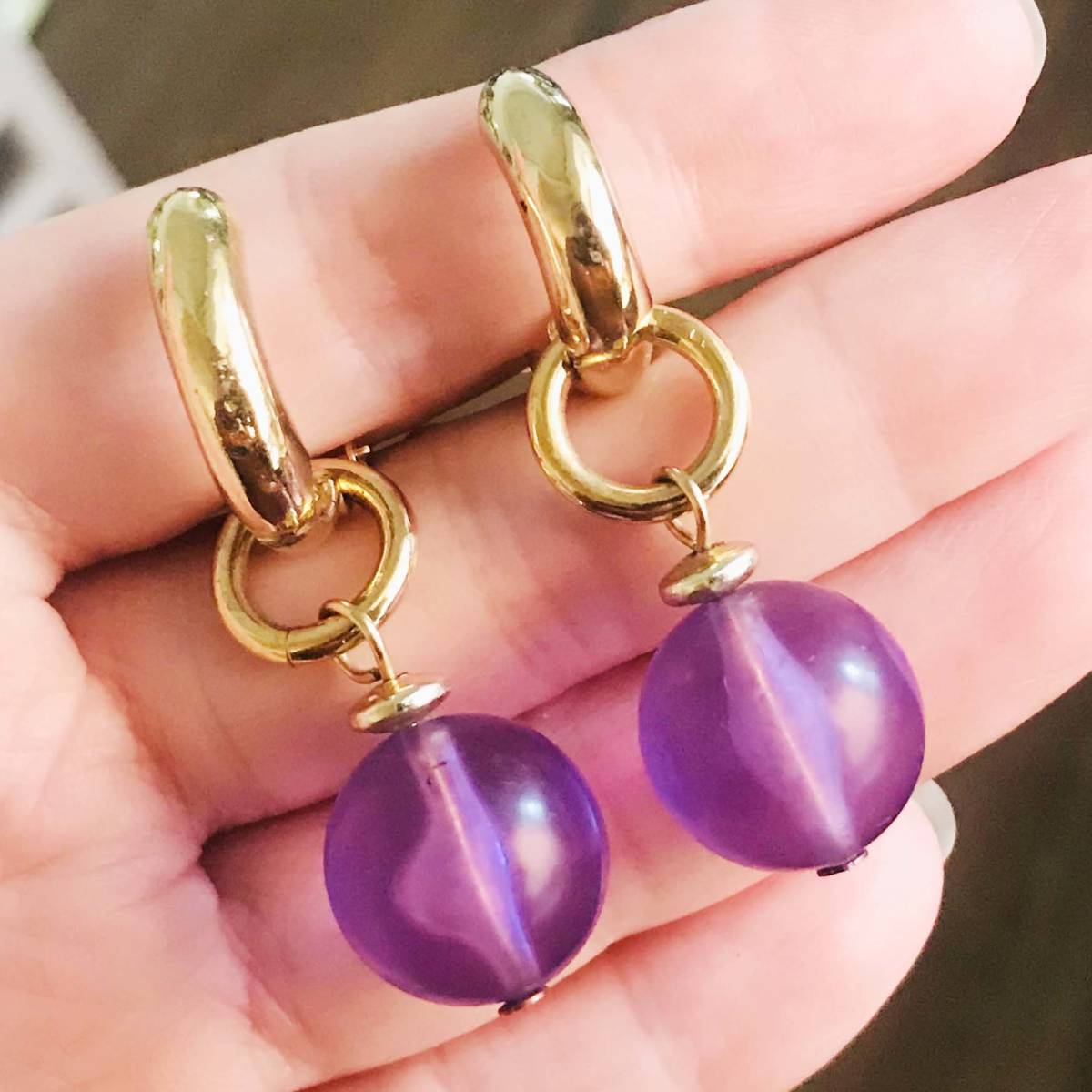 美品 カラーボール ゴールド 2WAY イヤリング No.4679拍卖