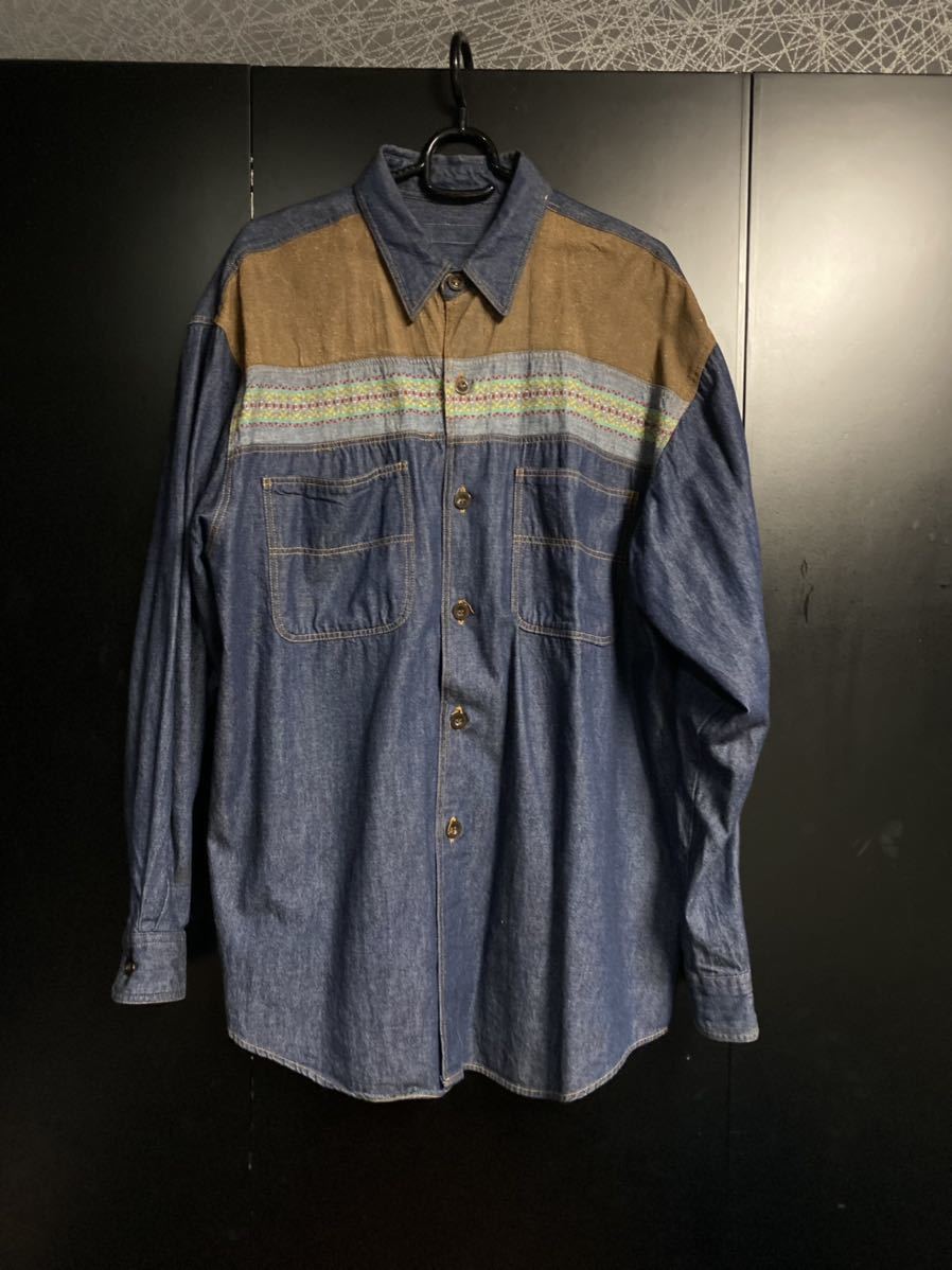 90'S 当時物 ウエスタンシャツ ヴィンテージ デニム 長袖シャツ ワークシャツ ダンガリーシャツ 拍卖