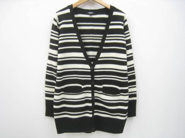 OZOC オゾック ボーダー 長袖 ニットカーディガン 白 黒 38拍卖