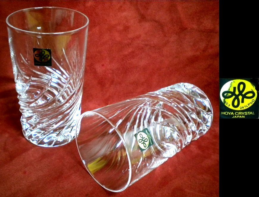 売切 HOYA クリスタル ウイスキーカットグラス 2客組 容量:230ml、 纏購入特典有 箱無し A/C、寸法:φ64×H112mm、重量:240g拍卖