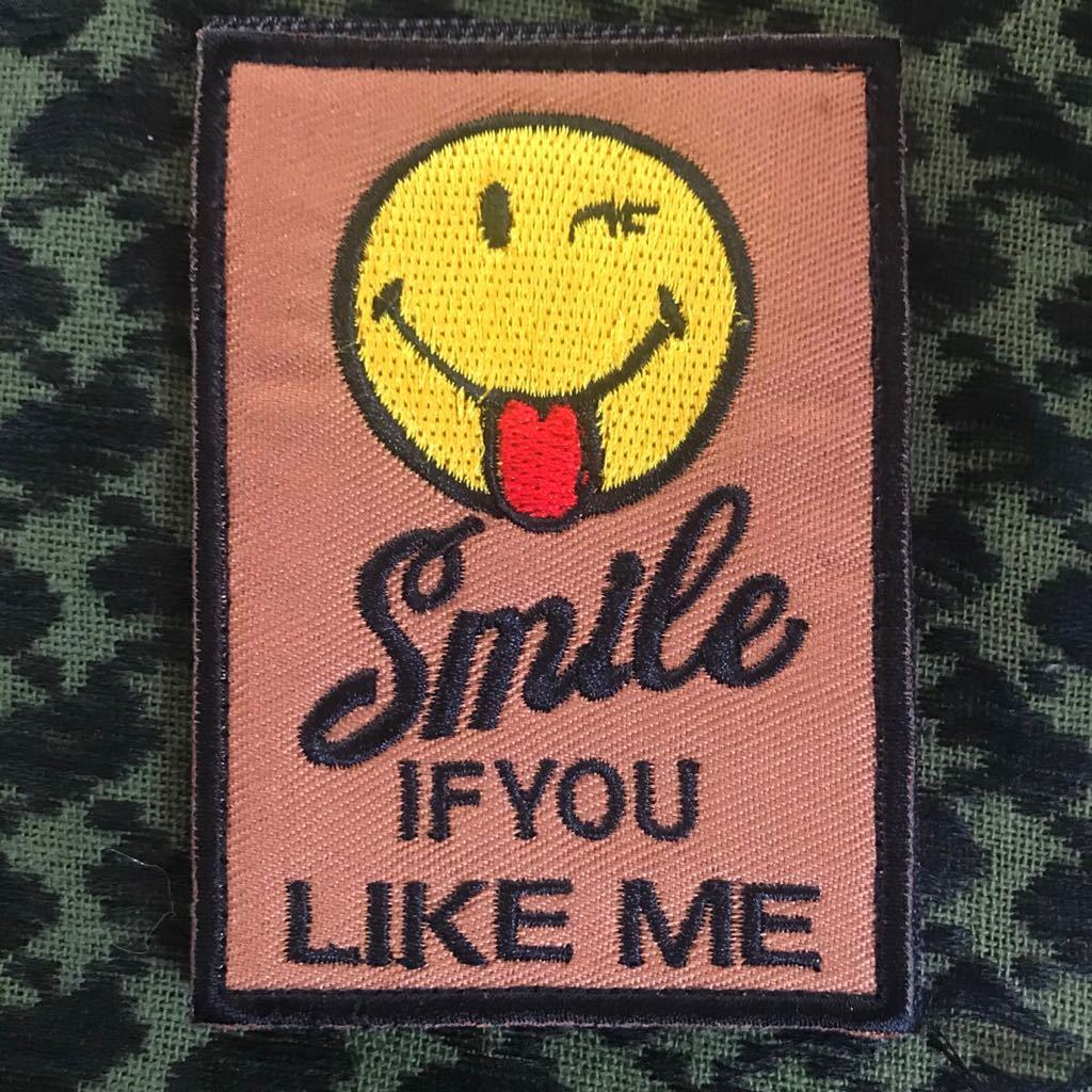スマイル Smlle if you LIKE ME 茶色 刺繍 パッチ ワッペン ベルクロ サバゲー 拍卖
