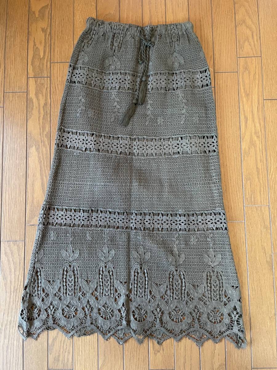 ★goa ゴア★総レース切り替えロングスカート カーキ色拍卖