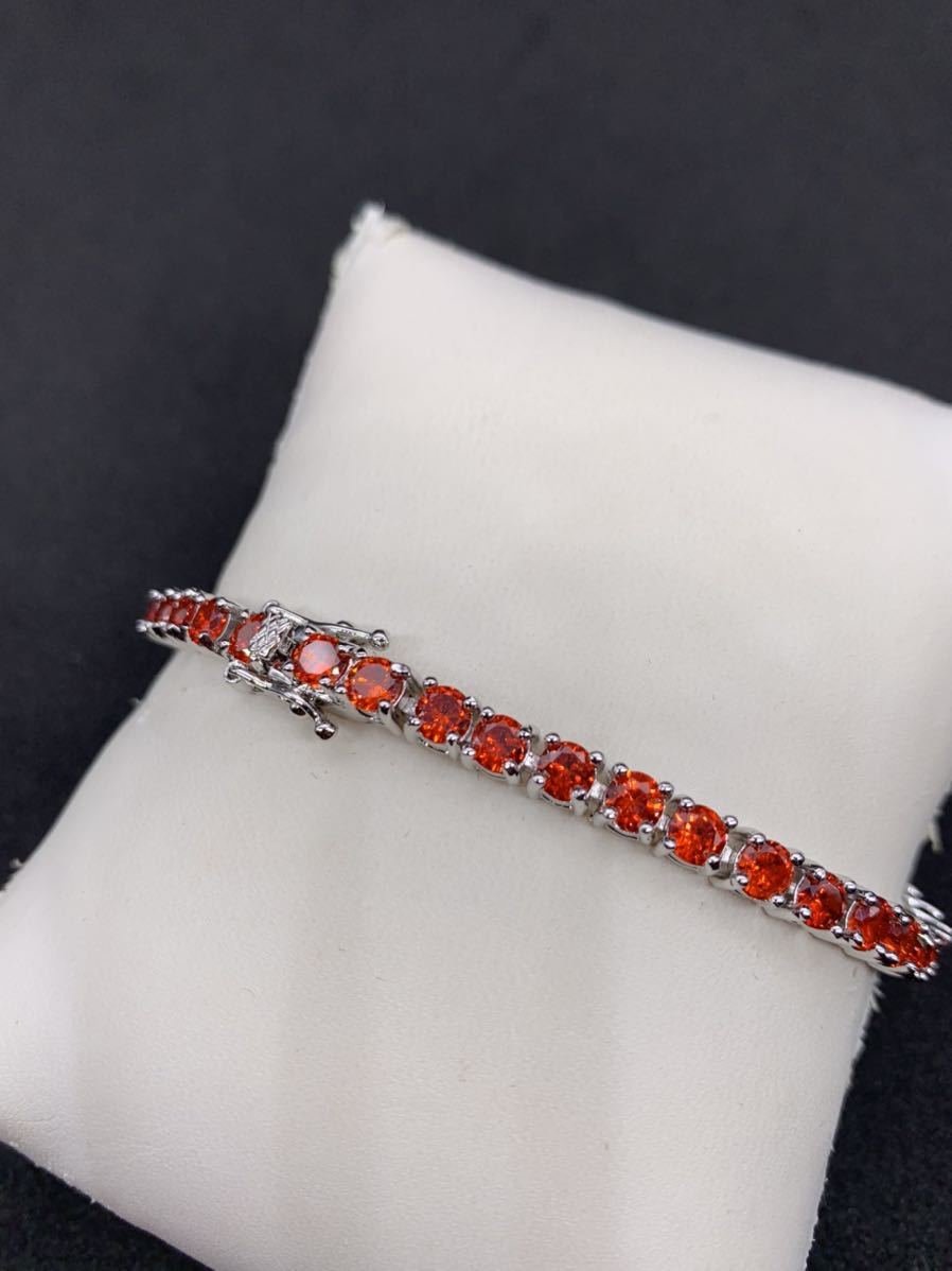 鮮やか!レッド 赤 カラー ジルコニア テニスチェーン ブレスレット シルバー拍卖