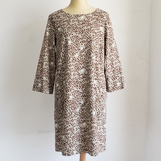 マリメッコ Marimekko 総柄 ワンピース 36 ベージュ系 7分袖拍卖