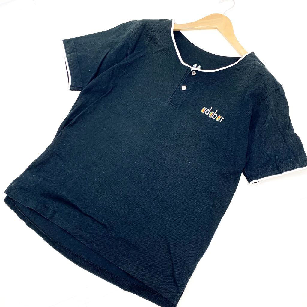 ■アダバット ADABAT 鹿の子地 ブラック 半袖Tシャツ L相当 背中ロゴ刺繍入り♪【定番シンプル♪大人カジュアルの着こなしに】■M54拍卖