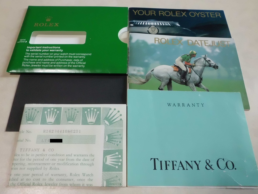 保証書 ギャランティー(WARRANTY)デイトジャスト ティファニー Wネーム ダブルネーム 拍卖
