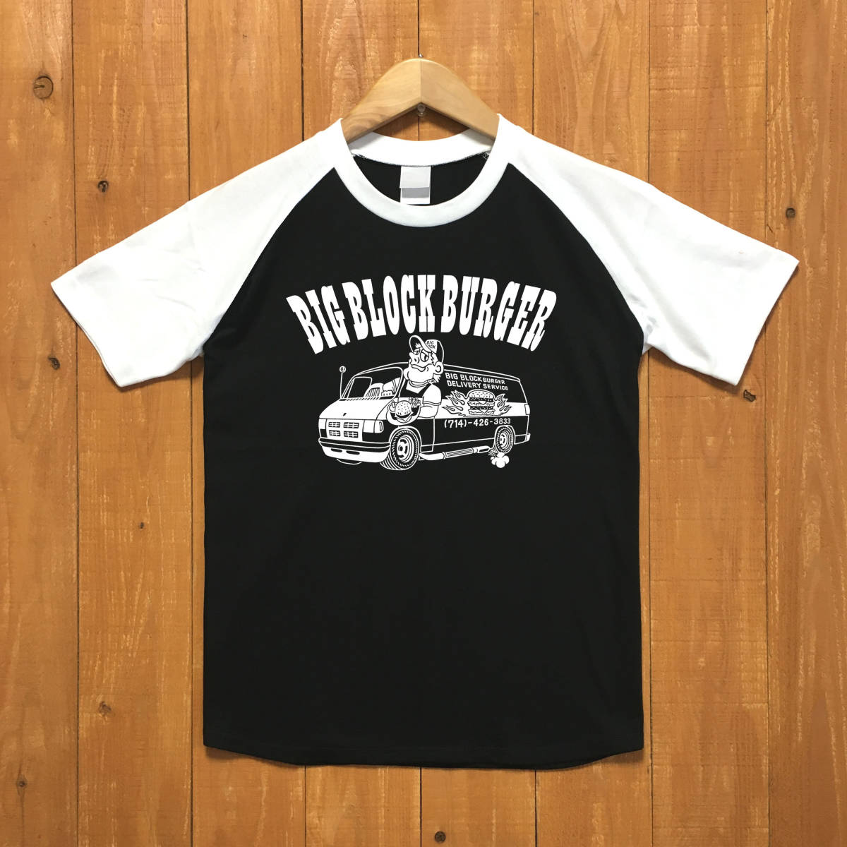 ■BIG BLOCK BURGER ラグランTシャツ■ Lサイズ(ブラックxホワイト) MOPAR DODGE RAM ダッジ ダッジラム ダッジバン拍卖