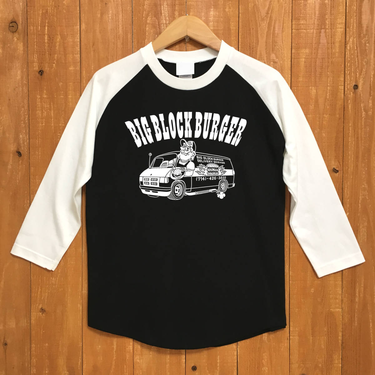 ■BIG BLOCK BURGER ベースボールTシャツ■Mサイズ(ブラックxホワイト) DODGE MOPAR ダッジバン ダッジ ダッジラム拍卖