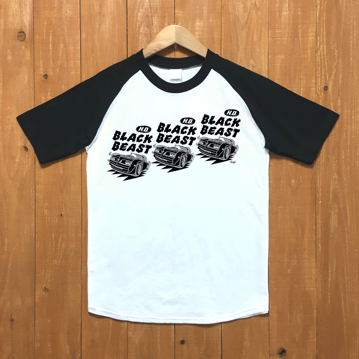 ■BLACK BEAST ラグランTシャツ■ Mサイズ(ブラックxブラック) トランザム アメリカ アメ車拍卖