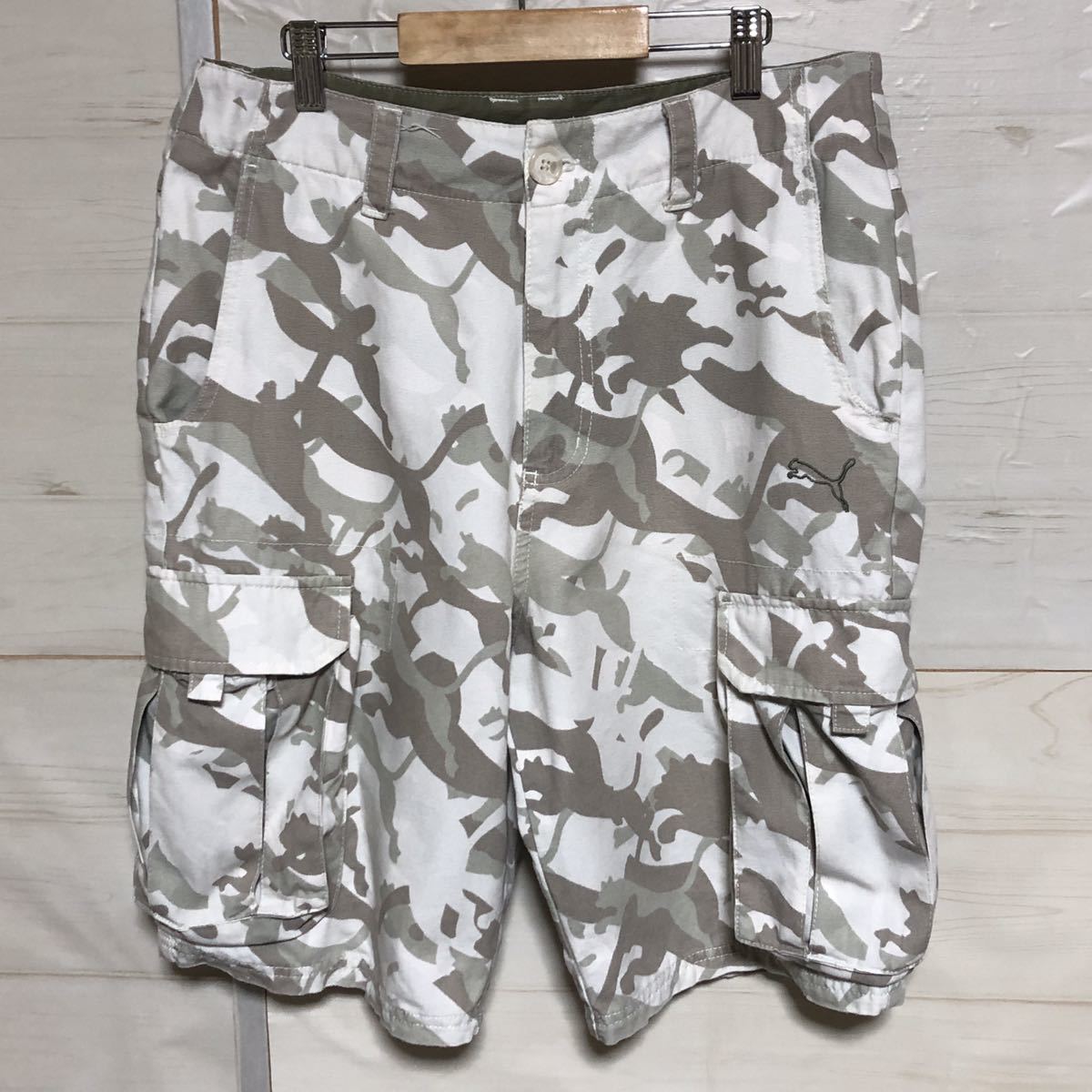 PUMA プーマ 迷彩 カモ柄 カーゴ ハーフ ショート パンツ 総柄 M 美品 管理A1246拍卖