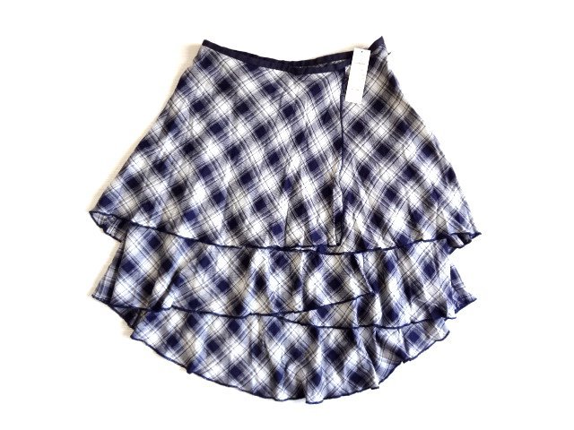 新品 定価16000円 Manifest Destiny マニフェストデスティニー ティアード スカート 紺 チェック レーヨン 日本製 膝丈拍卖