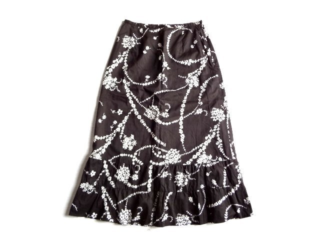 VOICEMAIL ヴォイスメール ミモレ丈 スカート ボタニカル 花柄 茶~黒 USA6 EUR38 ボイスメール ワールド拍卖