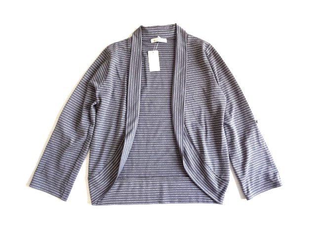 新品 season flow グレー ボーダー 羽織り カーディガン 銀ラメ チャコール レディース拍卖