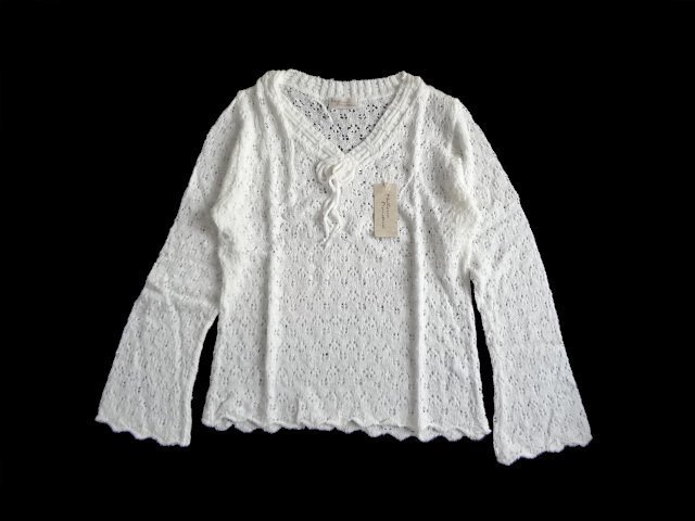 新品 Mallorca Finisterre 白 リボン ニット ガーリー L セーター レディース トップス 秋 冬拍卖