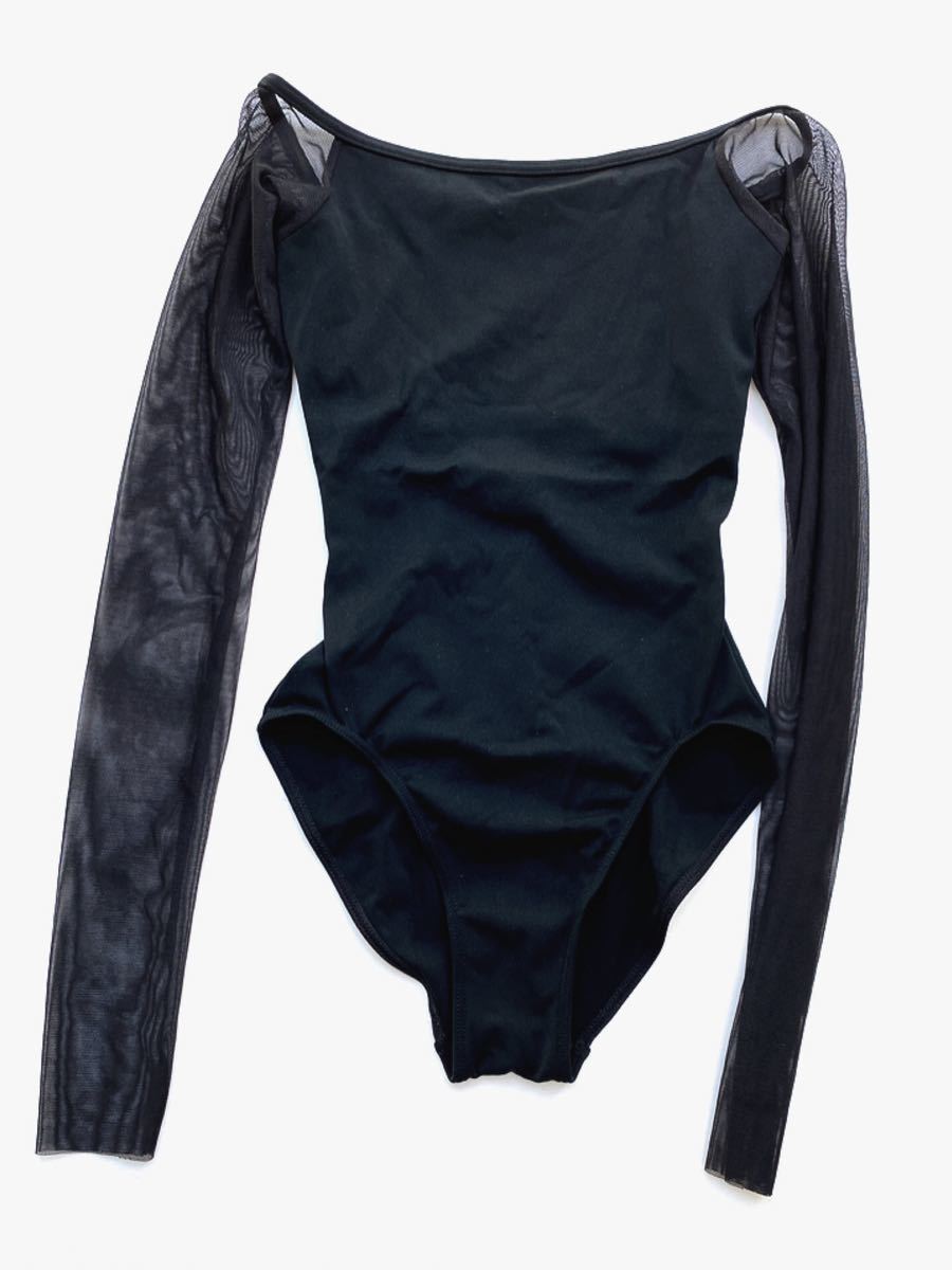 新品 チャコット ★メッシュスリーブのラインの美しいレオタード 黒 S拍卖