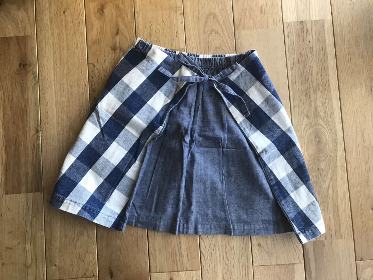 女の子 ベビー 90センチ 巻きスカート ブロックチェック ブルー拍卖