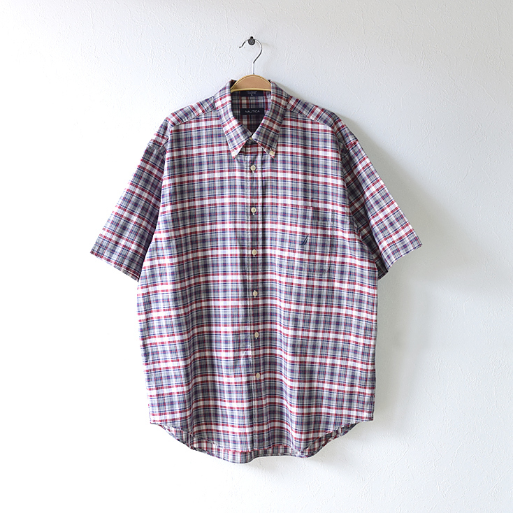 【送料無料】NAUTICA 半袖シャツ チェック柄 BDシャツ ボタンダウン ノーティカ 古着 CB0261拍卖
