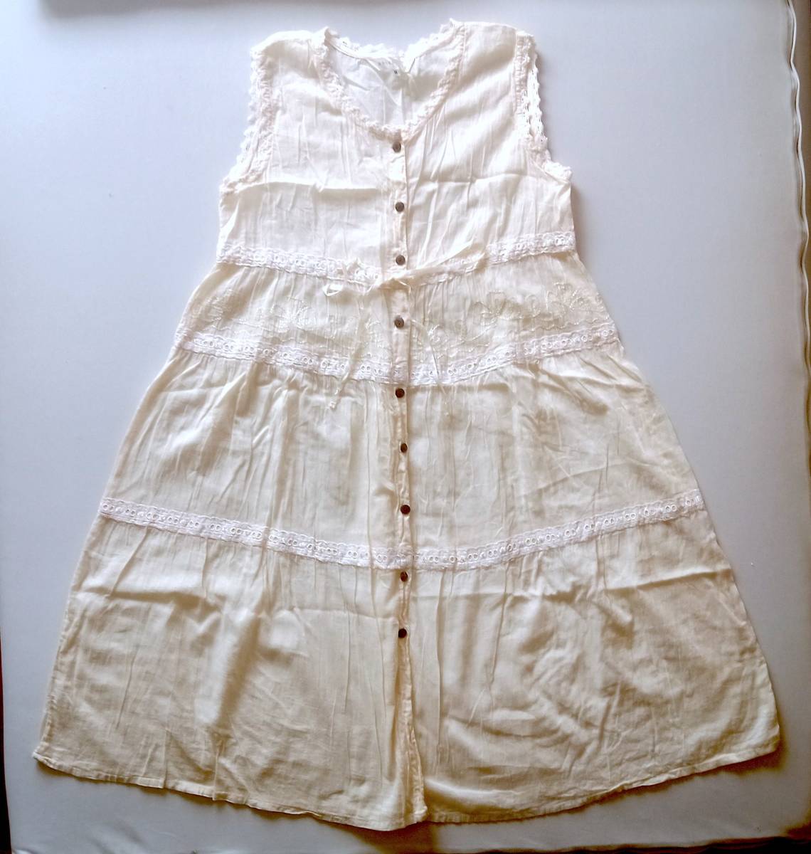 レースワンピース ノースリーブ コットン M拍卖