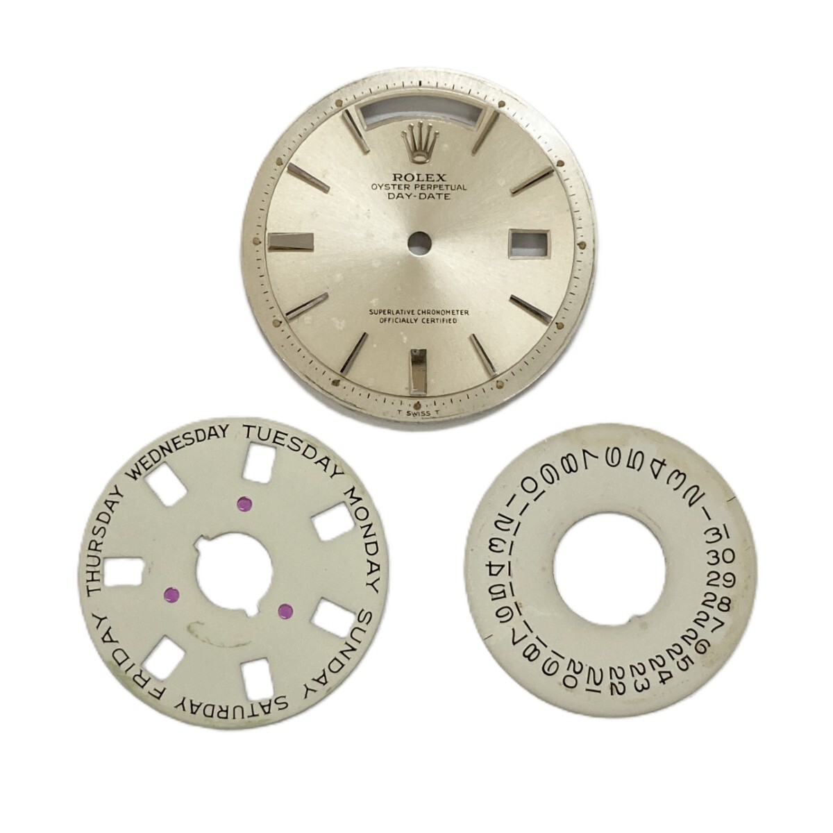 【1円スタート】 ROLEX ロレックス オイスターパーペチュアル デイデイト 文字盤・カレンダー パーツ シルバーダイヤル 1スタ 傷や汚れあり拍卖