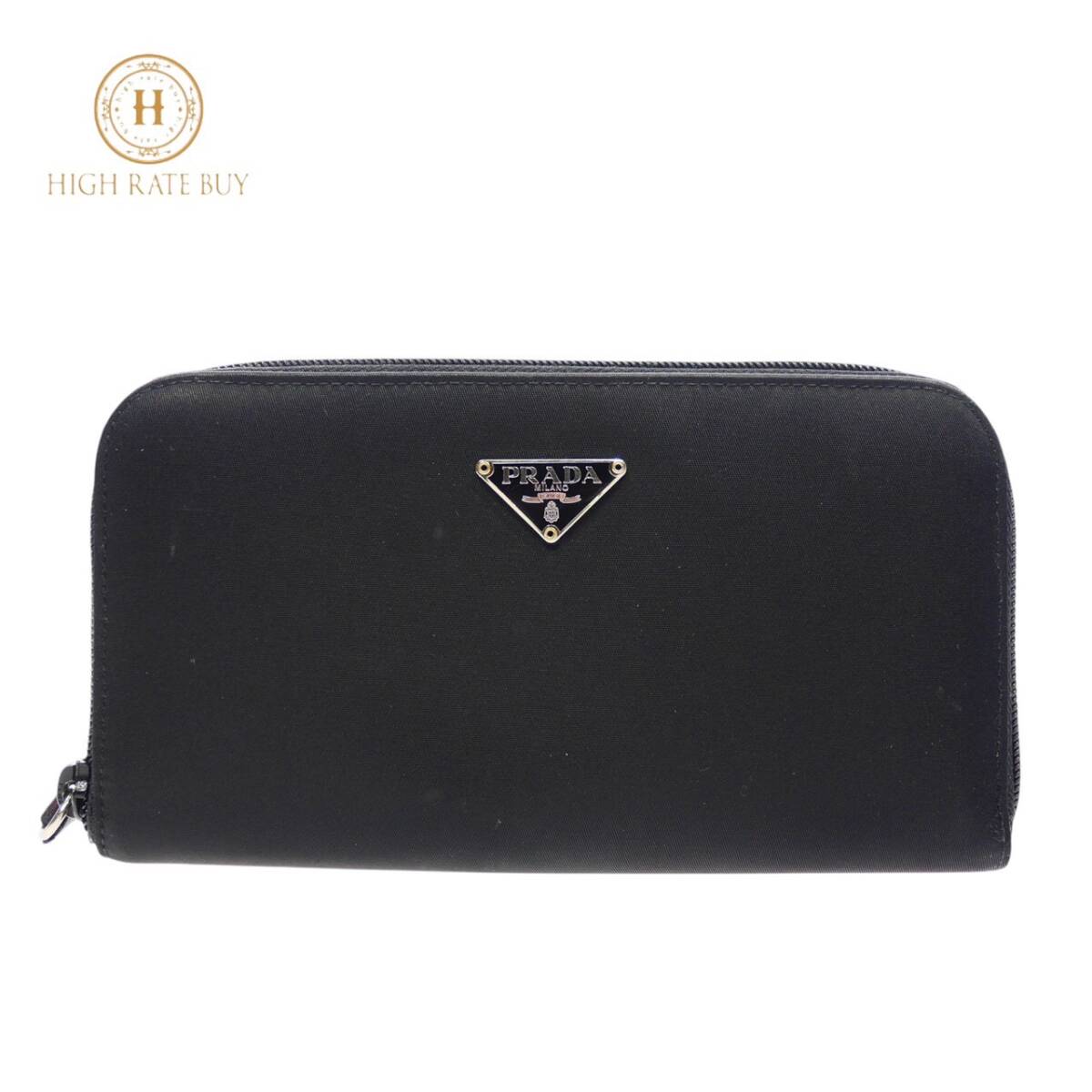 1円スタート PRADA プラダ ナイロン 長財布 三角ロゴプレート シルバー金具 ラウンドファスナー ウォレット ネロ ブラック レディース拍卖
