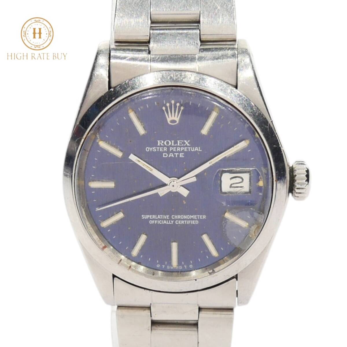1円スタート 稼働品 ROLEX ロレックス オイスターパーペチュアルデイト 1500 36番 自動巻き クロノメーター SS ネイビー文字盤 メンズ拍卖