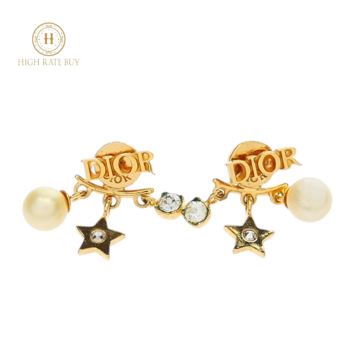 1円スタート 美品 Christian Dior クリスチャンディオール パール ロゴピアス pearl 石付 ラインストーン ゴールド 耳飾り アクセサリー拍卖