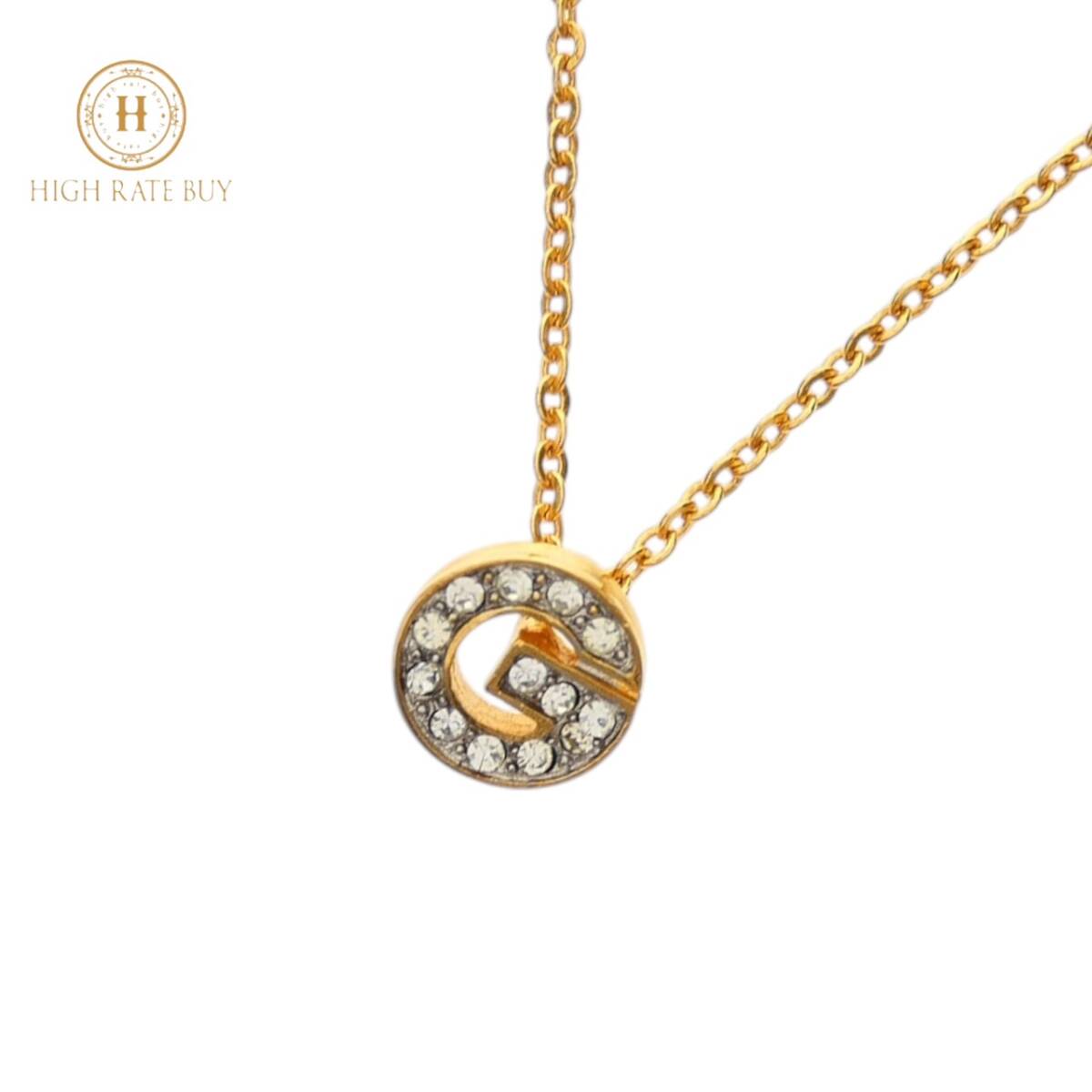 1円スタート 美品 GIVENCHY ジバンシー ラインストーン ロゴネックレス Gロゴ ゴールドカラー ペンダント アクセサリー レディース拍卖