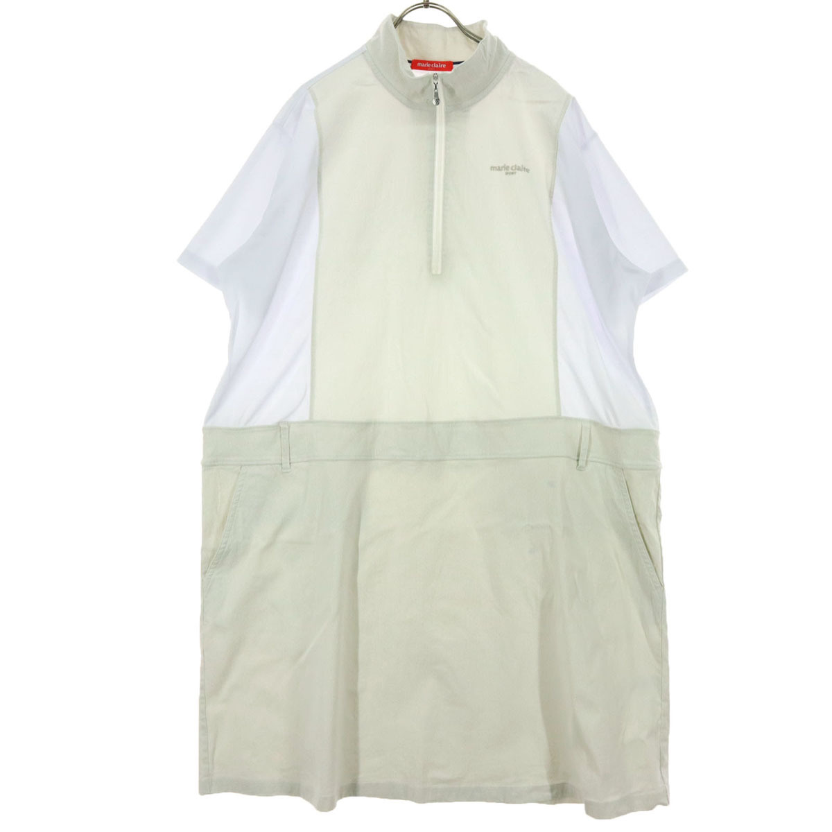 marie claire SPORT マリクレールスポーツ ワンポイントロゴ 半袖 ハーフジップ ロングワンピース 6L ベージュ系 レディース拍卖